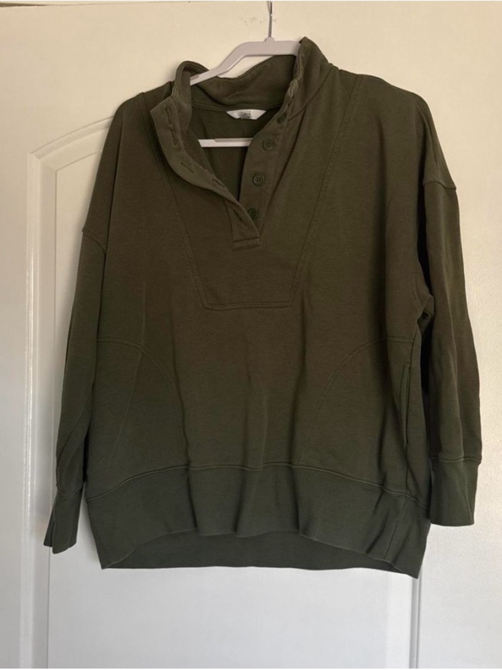 Women’s  Olive Button-Neck Pullover Sweater